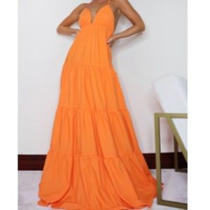 Orange Woven Tiered Maxi Dress